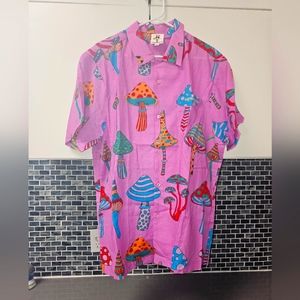 Loudmouth Camp Collar Shirt - Mushroom Bubblegum in Organic Cotton Voille